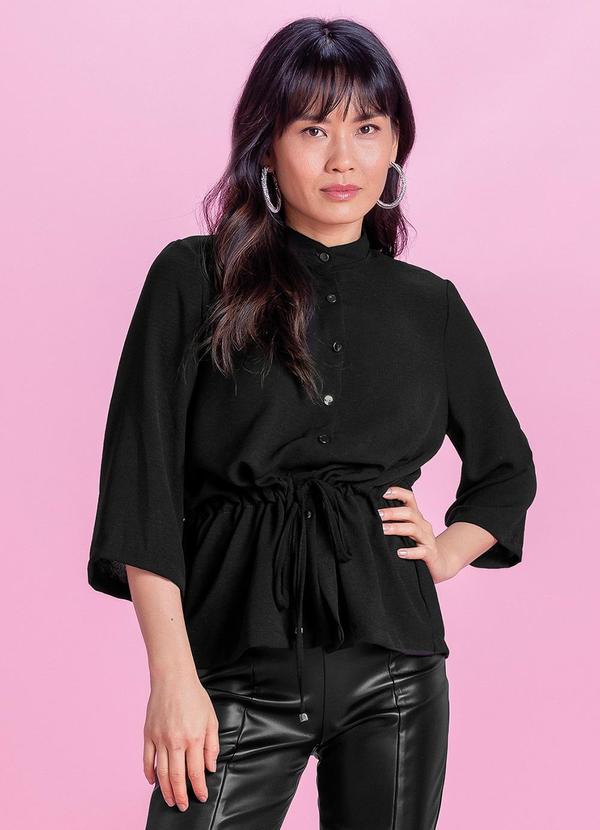 Marialícia - Camisa Feminina em Tecido com Botões Preto
