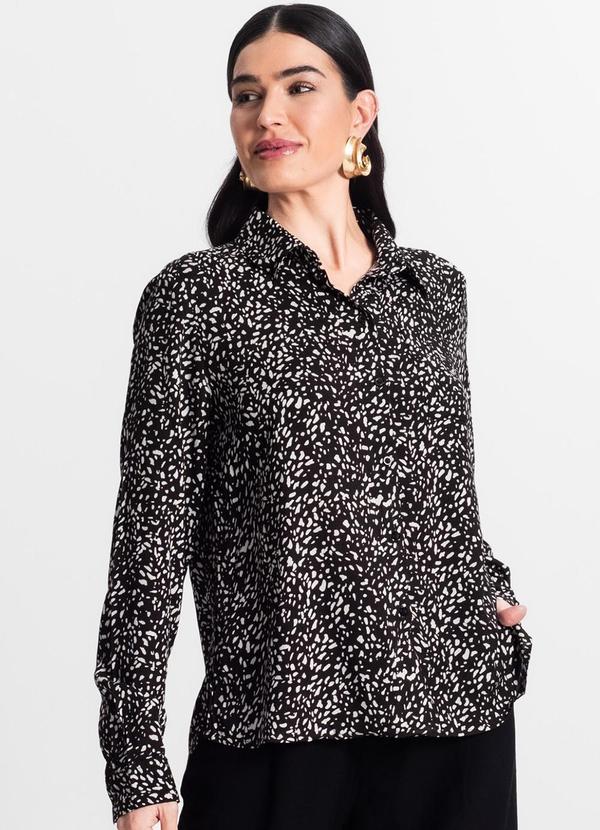 Select - Camisa Feminina Estampada Manga Longa Marrom