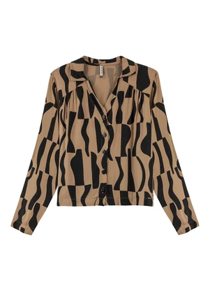 Marialícia - Camisa Feminina Estampada Marrom - MARIALÍCIA