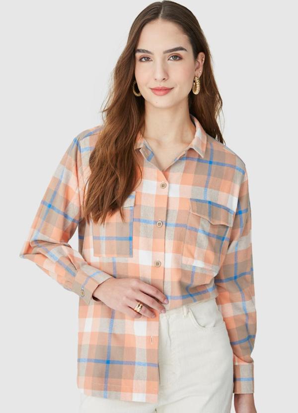 Malwee - Camisa Feminina Flanelada Xadrez Laranja