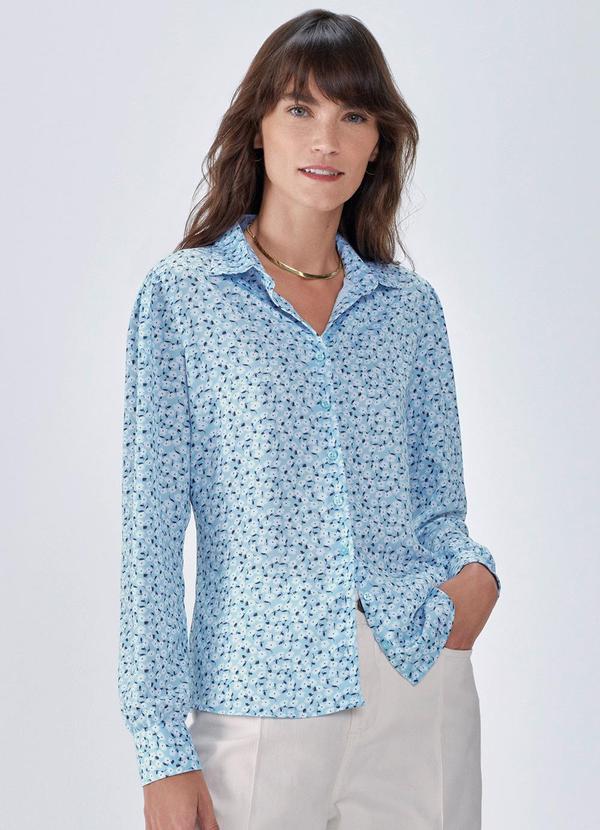 Principessa - Camisa Feminina Floral Azul Petunia