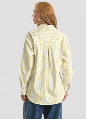 Dianna - Camisa Feminina Listrada Longa com Lurex Amarelo - DIANNA