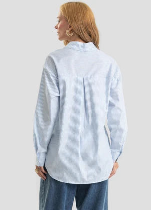 Dianna - Camisa Feminina Listrada Longa com Lurex Azul - DIANNA