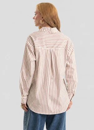 Dianna - Camisa Feminina Listrada Longa com Lurex Marrom - DIANNA