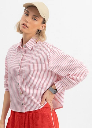 Essendi - Camisa Feminina Listrada Vermelho - ESSENDI