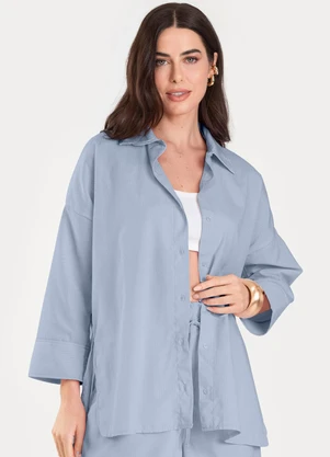 Dianna - Camisa Feminina Manga 7/8 Listrada Azul - DIANNA