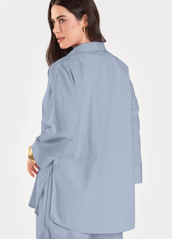 Dianna - Camisa Feminina Manga 7/8 Listrada Azul 2