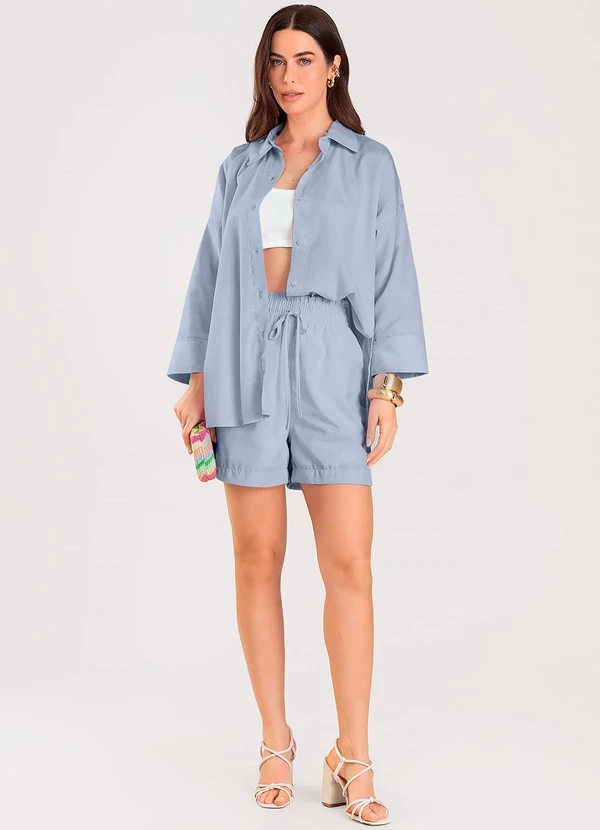 Dianna - Camisa Feminina Manga 7/8 Listrada Azul 3