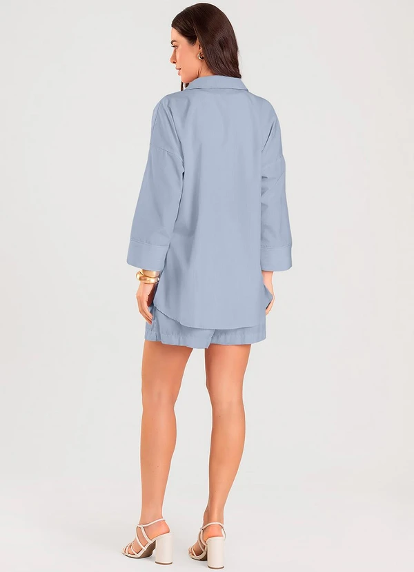 Dianna - Camisa Feminina Manga 7/8 Listrada Azul 4