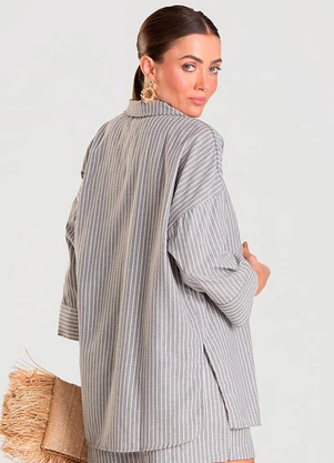 Dianna - Camisa Feminina Manga 7/8 Listrada Preto - DIANNA