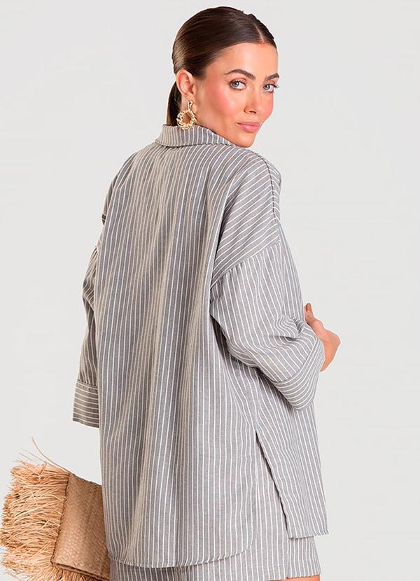 Dianna - Camisa Feminina Manga 7/8 Listrada Preto 2