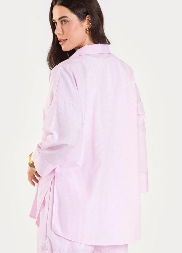 CAMISA FEMININA MANGA 7/8 LISTRADA ROSA - DIANNA