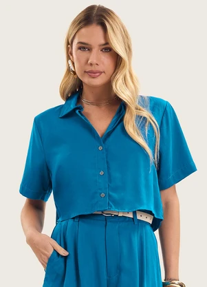 Endless - Camisa Feminina Manga Curta com Gola Azul - ENDLESS