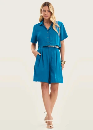 Endless - Camisa Feminina Manga Curta com Gola Azul - ENDLESS