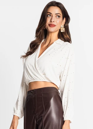 Endless - Camisa Feminina Manga Longa com Strass Bege - ENDLESS