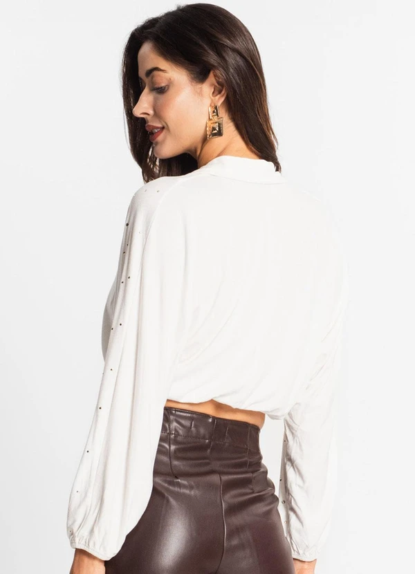 Endless - Camisa Feminina Manga Longa com Strass Bege 2