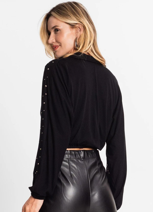 Endless - Camisa Feminina Manga Longa com Strass Preto 2