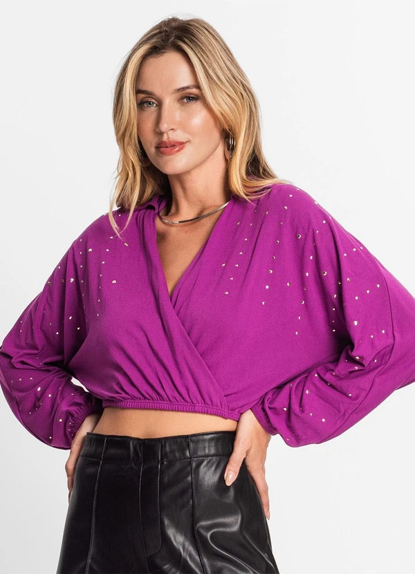 Endless - Camisa Feminina Manga Longa com Strass Roxo