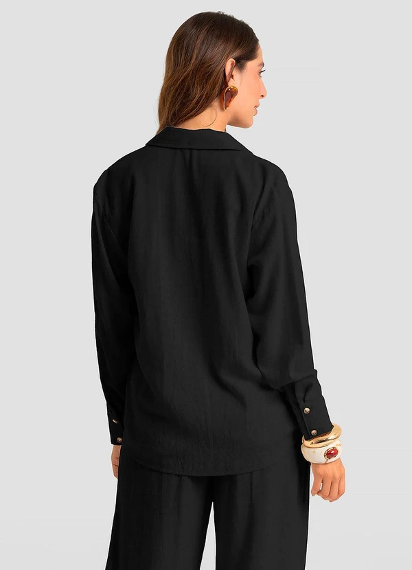 Camisa Feminina Manga Longa Em Linho Preto - DIANNA