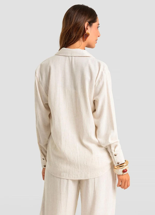 Camisa Feminina Manga Longa Em Linho Strong Bege - DIANNA