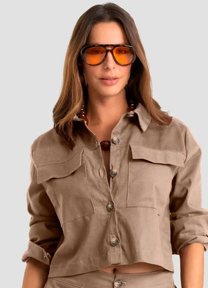 Dianna - Camisa Feminina Manga Longa em Sarja Marrom - DIANNA