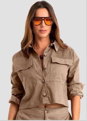 Dianna - Camisa Feminina Manga Longa em Sarja Marrom - DIANNA