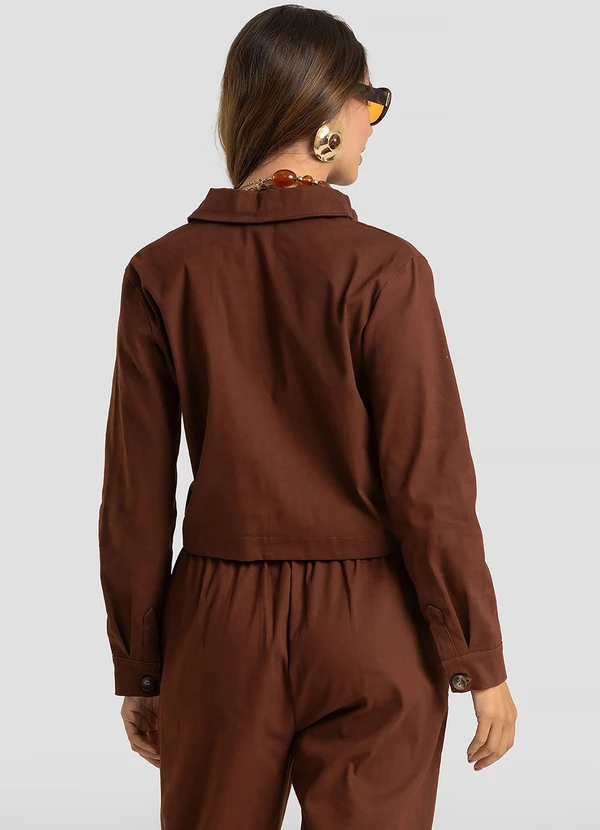 CAMISA FEMININA MANGA LONGA EM SARJA MARROM - DIANNA