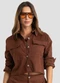 Dianna - Camisa Feminina Manga Longa em Sarja Marrom - variação: Marrom