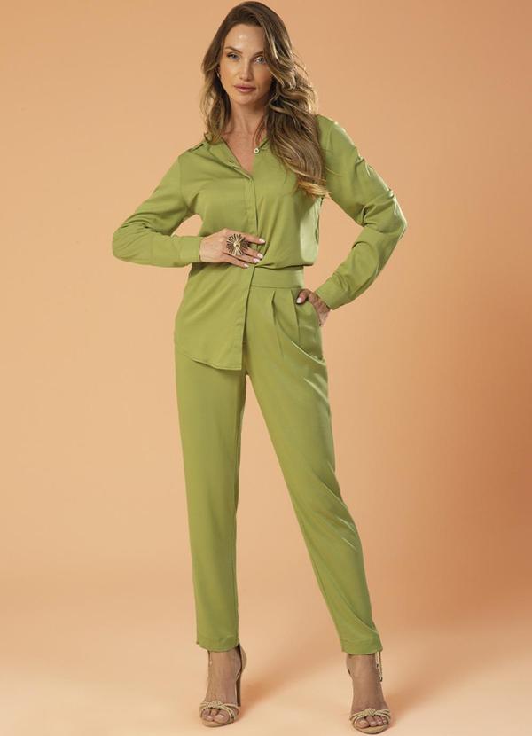 Gris - Camisa Feminina Manga Longa em Tecido Flex Verde 2