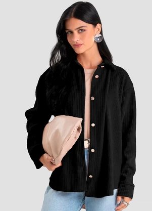 Dianna - Camisa Feminina Manga Longa em Veludo Preto - DIANNA