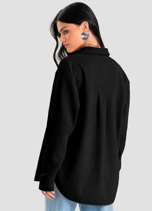 Dianna - Camisa Feminina Manga Longa em Veludo Preto - DIANNA