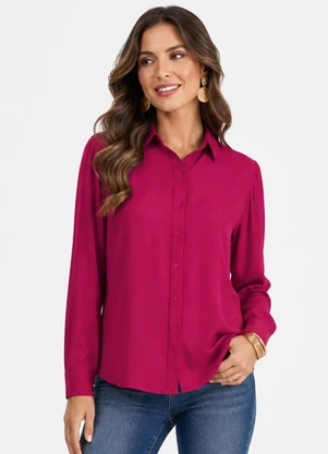 Rovitex - Camisa Feminina Manga Longa em Viscose Slub Rosa - ROVITEX