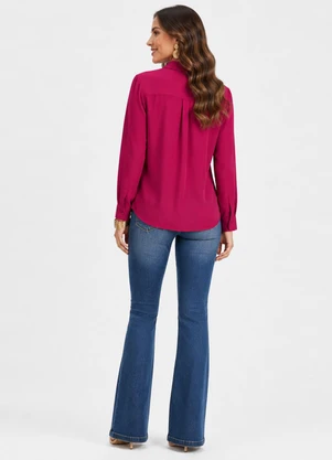 Rovitex - Camisa Feminina Manga Longa em Viscose Slub Rosa - ROVITEX