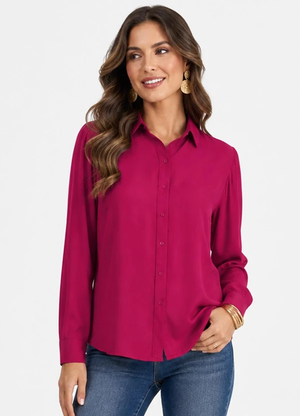 Rovitex - Camisa Feminina Manga Longa em Viscose Slub Rosa