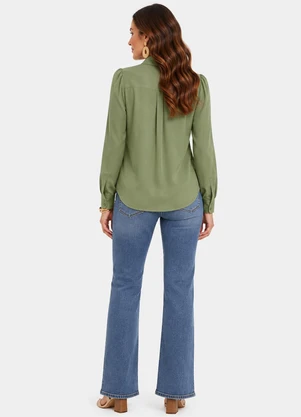 Rovitex - Camisa Feminina Manga Longa em Viscose Verde - ROVITEX