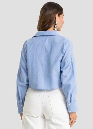 Dianna - Camisa Feminina Manga Longa Listrada Azul - DIANNA