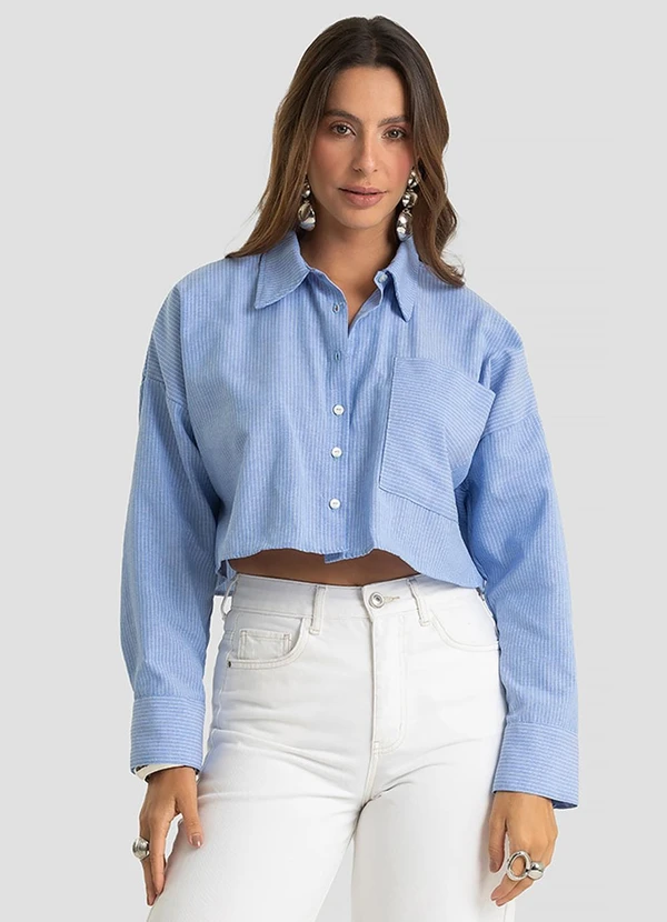Dianna - Camisa Feminina Manga Longa Listrada Azul