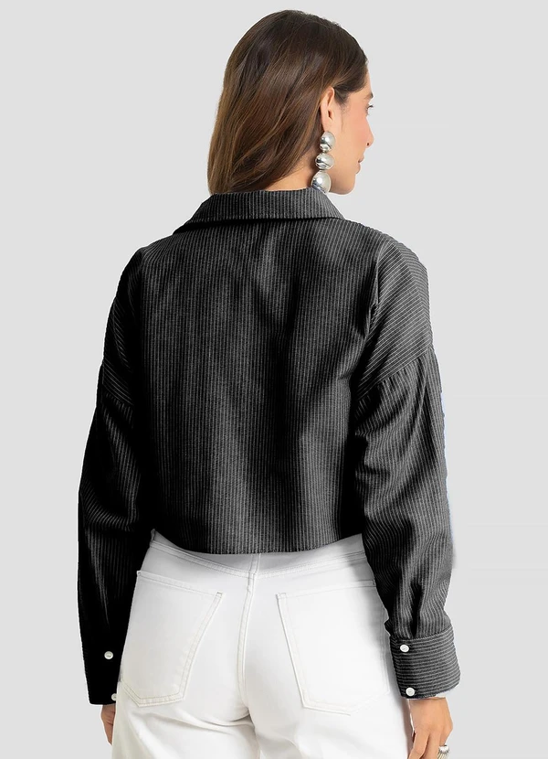 Camisa Feminina Manga Longa Listrada Preto - DIANNA