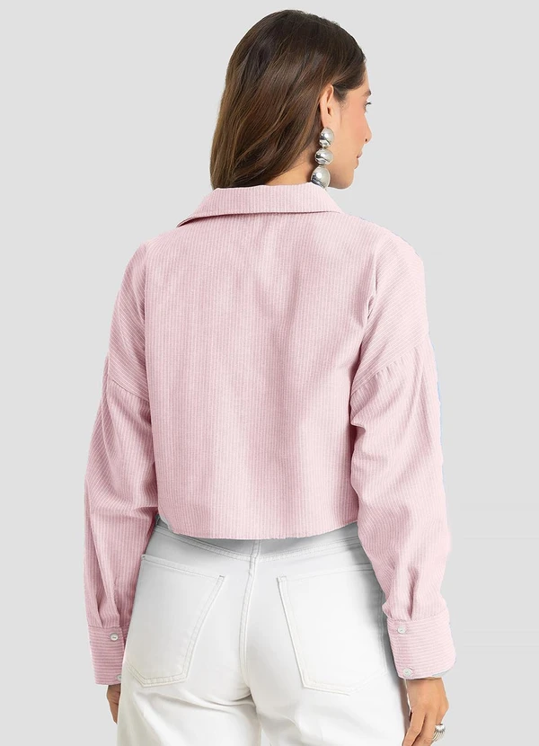 Camisa Feminina Manga Longa Listrada Rosa - DIANNA