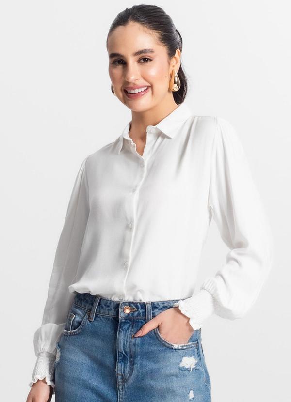 Select - Camisa Feminina Manga Longa Punho Lastex Bege