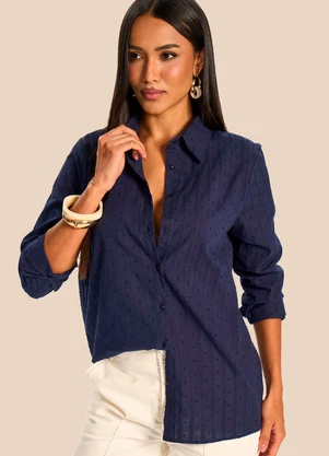 Doce Trama - Camisa Feminina Manga Longa Texturizada Azul - DOCE TRAMA