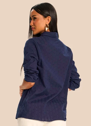 Doce Trama - Camisa Feminina Manga Longa Texturizada Azul - DOCE TRAMA