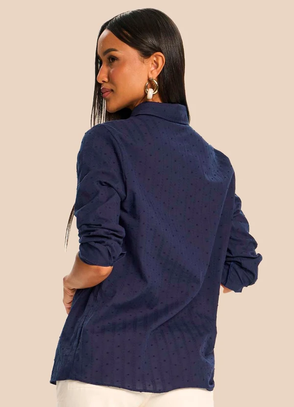 CAMISA FEMININA MANGA LONGA TEXTURIZADA AZUL - DOCE TRAMA