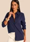 Doce Trama - Camisa Feminina Manga Longa Texturizada Branco - variação: Azul