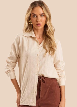 Doce Trama - Camisa Feminina Manga Longa Texturizada Branco - DOCE TRAMA