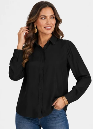 Rovitex - Camisa Feminina Manga Longa Viscose Slub Preto - ROVITEX