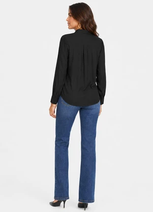 Rovitex - Camisa Feminina Manga Longa Viscose Slub Preto - ROVITEX