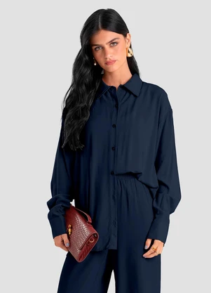 Dianna - Camisa Feminina Oversized em Tecido Azul - DIANNA