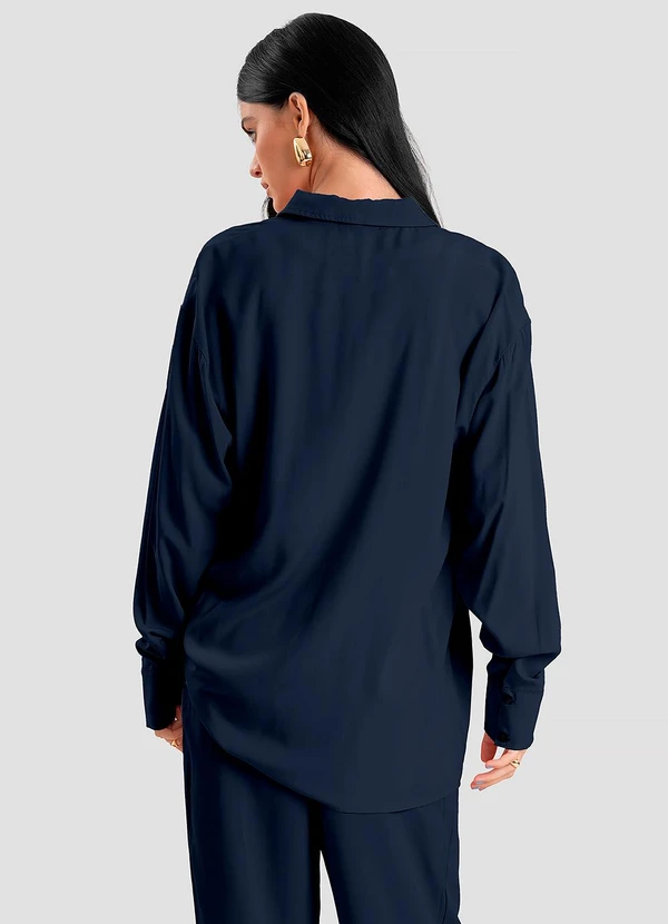 CAMISA FEMININA OVERSIZED EM TECIDO AZUL - DIANNA