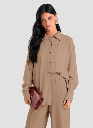 Dianna - Camisa Feminina Oversized em Tecido Marrom - DIANNA